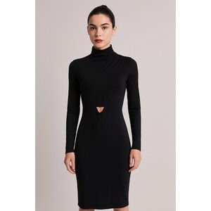 Miss Blush Black Bodycon Midi Dress‎ Long Sleeve Mock Neck Cut Out Party